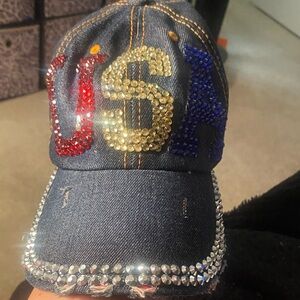 Rhinestone USA Denim Baseball Cap